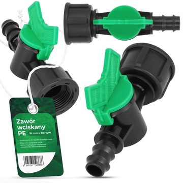 Zawór PE 16x3/4 GW WCISKANY Wtyk Złączka Łącznik Kształtka WĘŻA Nawadnianie