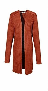 Sweter Kardigan 34 XS orzechowy brązowy płaszcz wiosenny dzianinowy ponczo