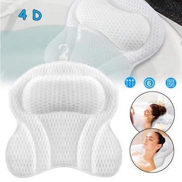 MIĘKKA PODUSZKA DO WANNY Z TECHNOLOGIĄ 4D AIR-MESH I 6 MOCNYMI PRZYSSAWKAMI