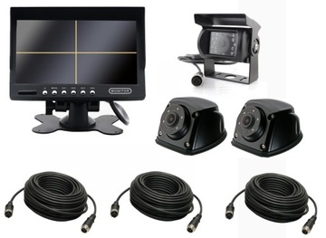 Monitor 7 QUAD + kamera cofania + 2 boczne + kable