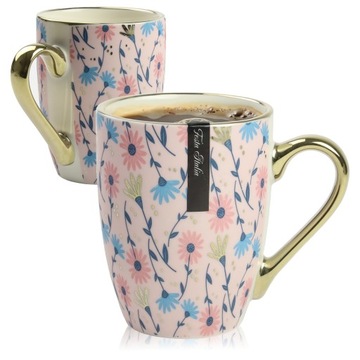 KUBEK PORCELANOWY Z UCHEM 350ML DO KAWY HERBATY W WZÓR KWIATÓW