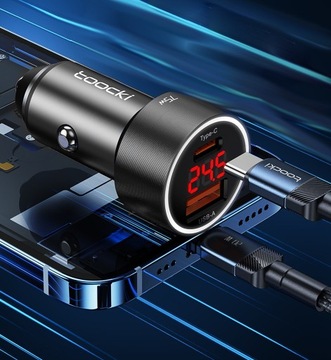 Автомобильное зарядное устройство Super FAST TooCKI USB / USB-C 75 Вт QC PD + МЕТР