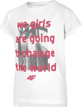 4F T-SHIRT DZIEWCZĘCY KOSZULKA _ JTSD005 _ biała _ r. 164