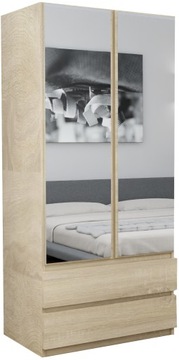 SZAFA DWUDRZWIOWA - PATRYCJA DĄB SONOMA - 2 LUSTRA - 70x190 CM - SZUFLADY