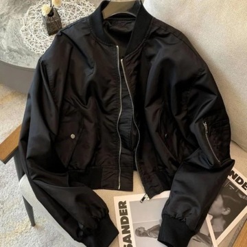 Deeptown Vintage krótka damska kurtka Bomber Oversized w koreańskim stylu