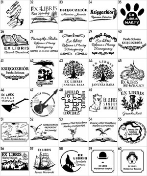 Pieczątka Ex libris 6x4 / 5x5cm - 127 Wzorów + GRAWER + lniany woreczek