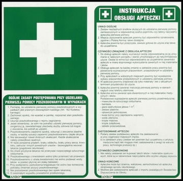 Znak Instrukcja pierwszej pomocy obsługi apteczki