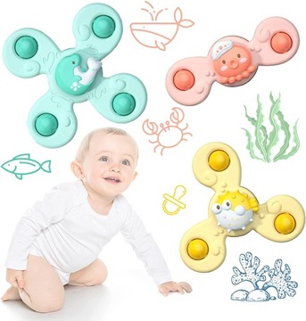 ZABAWKA WODNA DLA DZIECKA SENSORYCZNA Z PRZYSSAWKAMI FIDGET SPINNER 3 SZT