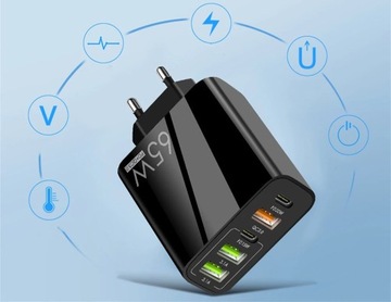 СЕТЕВОЕ ЗАРЯДНОЕ УСТРОЙСТВО USB USB-C 65 Вт БЫСТРАЯ ЗАРЯДКА 3,1 А 3 порта USB 2 порта USB-C