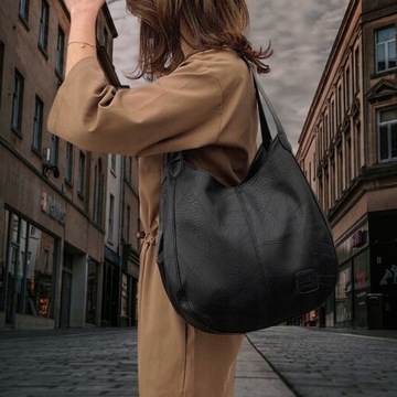 Черная большая вместительная женская сумка через плечо для покупок