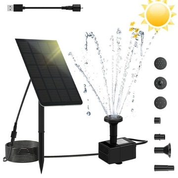 SOLAROWA FONTANNA Z FILTRACJĄ 2.5W Z 7 GŁOWICAMI DLA PODWÓRKA I OGRÓD