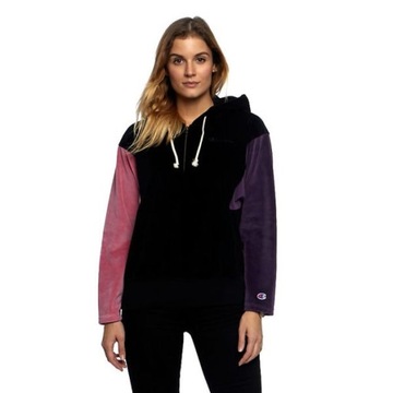 Champion Bluza damska Zip-Up Velour Colour Block Hoodie black