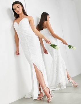 Koronkowa biała suknia ślubna na ramiączkach 38