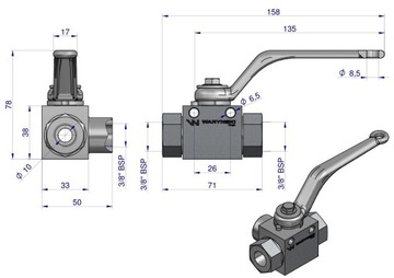 Трехходовой гидравлический шаровой кран 3/2 - 3/8