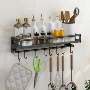 КУХОННАЯ ПОЛКА ВЕШАЛКИ ДЛЯ СПЕЦИЙ НАСТЕННАЯ рейка с 8 крючками для посуды