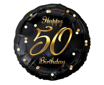 Balon foliowy Happy 50 Birthday czarny złoty