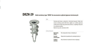 Kołek DRIVA metal do płyt k/g 29 nylon ślimak DRN 29 METAL