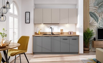 Meble kuchenne NOVO 200 cm zestaw szafek kuchennych kaszmir mat/szary mat