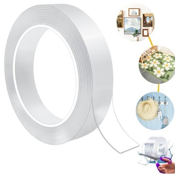 DWUSTRONNA TAŚMA KLEJĄCA NANO WIELOKROTNEGO UŻYTKU 3 METRY (gruba 2 mm!!)