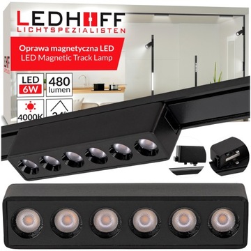 Reflektor do szyny magnetycznej 6W prostokątny Lampa LED CZARNA 4000K jasna
