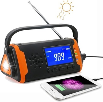 Radio Solarne AM FM SOS POWERBANK 4000mAh USB Korbowe Dynamo
