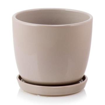 Szarobeżowa doniczka ceramiczna z podstawką 15 cm