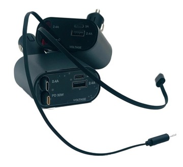 Быстрое автомобильное зарядное устройство | 100Вт 3А | USB-C | 4в1 | + ПОВОДОК