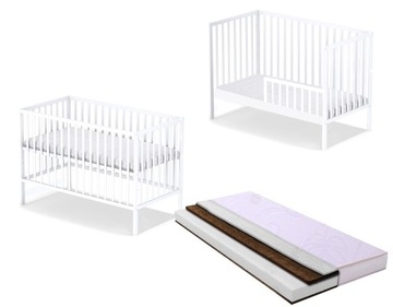 Łóżeczko STAŚ DELUX TAPCZANIK b/sz + materac K+P+K