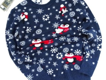 Świąteczny sweter wełna Święta Renifer pingwiny U