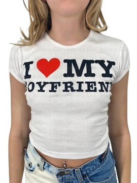 KOSZULKA DAMSKA BIAŁY TOP I LOVE MY BOYFRIEND M