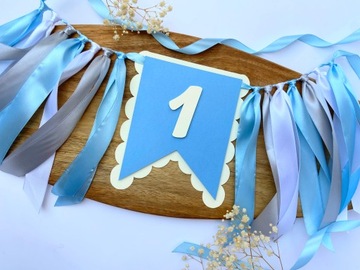 Proporczyk baner na krzesełko girlanda z cyfrą - niebieski, błękitny