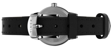 Zegarek damski srebrny na czarnym pasku Timex podświetlanie tarczy INDIGLO