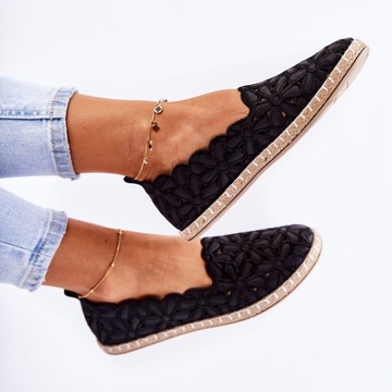 Czarne Tkanina Buty Damskie Espadryle PE1 r.40