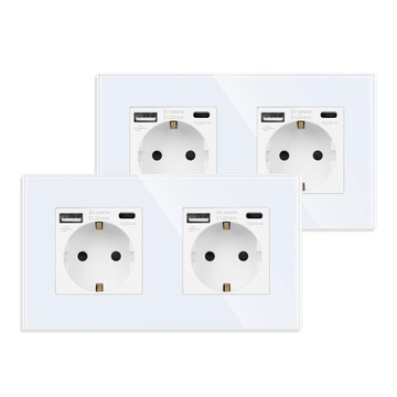 Podwójne gniazdko wtykowe z USB w kolorze bia?ym,