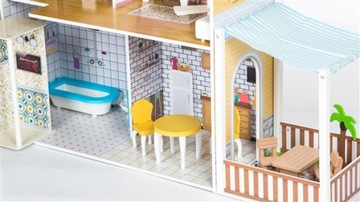 БОЛЬШОЙ деревянный кукольный домик 120см 3 этажа ЛИФТ + мебель + ОСВЕЩЕНИЕ