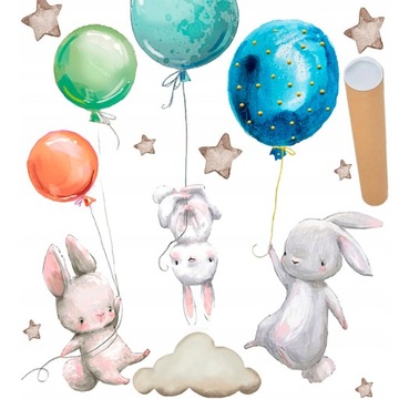 KRÓLICZKI BALONY CHMURKI NAKLEJKI NA ŚCIANĘ 76x116