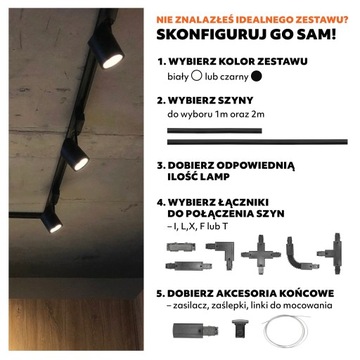 Zestaw szynowy 3 fazowy 9x Lampa GU10 +szyna 1m +szyna 2m + łącznik CZARNY