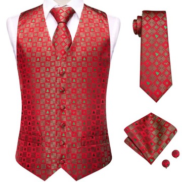 Hi-Tie Christma Men Silk Vest Red Blue Black Tie B