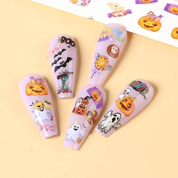 ВОДНЫЕ НАКЛЕЙКИ для нейл-арта, лист из 12 рисунков черепов на Хэллоуин.