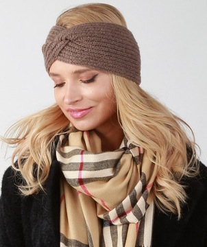 Зимняя повязка на голову из польской плетеной ткани Boho Brown O2