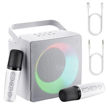Głośnik Bluetooth do karaoke z 2 mikrofonami, diodami LED obsługującymi AUX/USB/TF