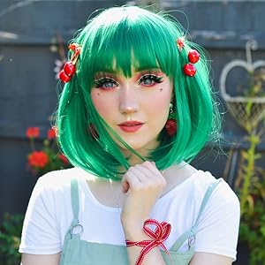 Peruka Krótki Bob zielone włosy z grzywką cosplay + gratis błyszczyk