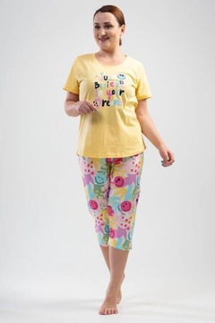 piżama damska SMILEY WORLD żółty/multikolor 4XL/52