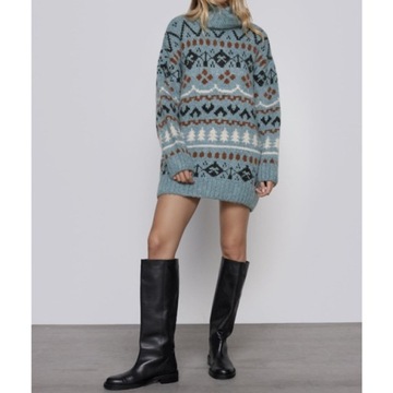 Жаккардовый свитер-туника ZARA OVERSIZE LAST M