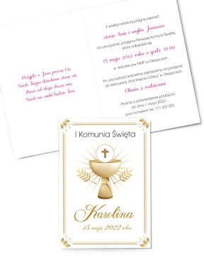 Zaproszenia Komunijne personalizowane z kopertą „Golden Chalice”