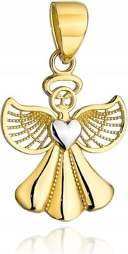 Zawieszka złota 585 damska aniołek z serduszkiem w dwóch kolorach złota