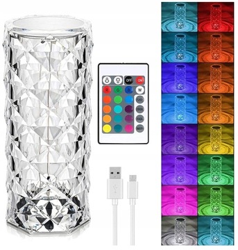 LAMPKA BIURKOWA LED KRYSZTAŁOWA DIAMENTOWA RGB DOTYKOWA + PILOT USB