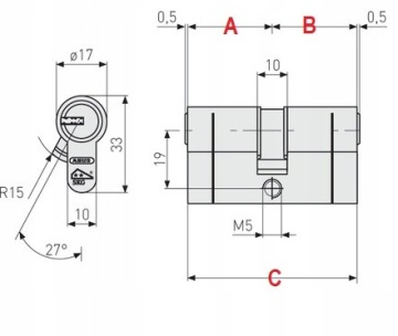 Вставка с отверстиями ABUS, класс C, никель 40/55 - 5 ключей