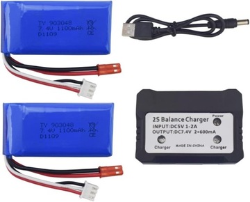 Zestaw 2 akumulatorów 7,4 V 1100 mAh Ładowarka WLtoys A949, A959, A969, A979, K929