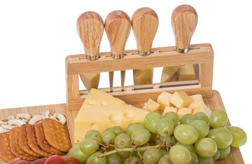 БАМБУКОВАЯ ДОСКА XL ДЛЯ СЫРНЫХ ЗАКУСОК НАБОР НОЖЕЙ ТАРЕЛКА ПОДСТАВКА ДЛЯ СЫРА